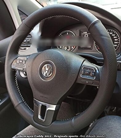 Volkswagen Caddy 2011 - 2015 Araca Özel Dikmeli Direksiyon Kılıfı (Nokta Düz Gri Dikişli)