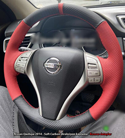Nissan Qashqai 2012 2015 Araca Özel Direksiyon Kılıfı (SOFT NOKTA KARBON YÜZÜKLÜ)