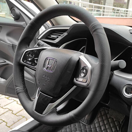 Honda Civic FC5 Araca Özel Direksiyon Kılıfı (Noktalı Düz Siyah Dikişli)