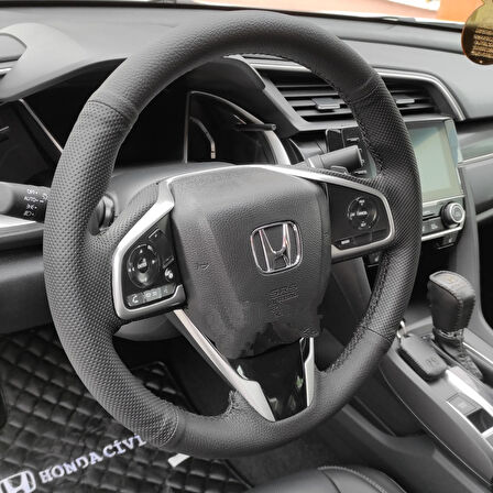Honda Civic FC5 Araca Özel Direksiyon Kılıfı (Noktalı Düz Siyah Dikişli)