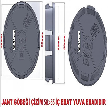 Honda Vtec 2 Geçme Jant Göbeği Gri Kırmızı 4'lü 58/55 55mm Yuva