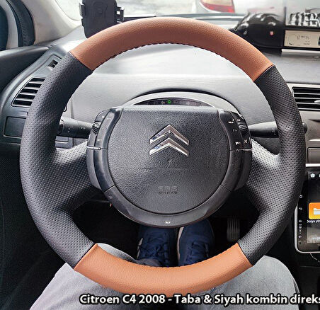 Citroen C4 2008 Araca Özel Direksiyon Kılıfı (TABA SİYAH)