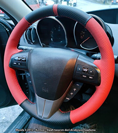 Mazda 3-2011-2012 Araca Özel Direksiyon Kılıfı(SOFT NOKTA KIRMIZI KARBON)