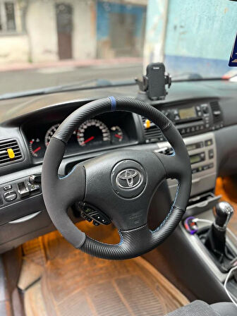 Toyota Corolla 2002-2008 Araca Özel Direksiyon Kılıfı (NUBUK KARBON YÜZÜKLÜ)