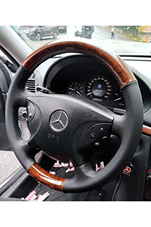 Mercedes W211 E220 Araca Özel Dikmeli Direksiyon Kılıfı (AHŞAP SOFT NOKTA DERİ)