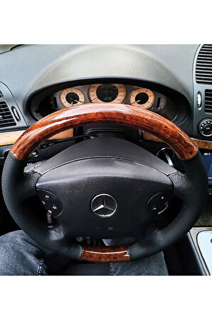 Mercedes W211 E220 Araca Özel Dikmeli Direksiyon Kılıfı (AHŞAP SOFT NOKTA DERİ)