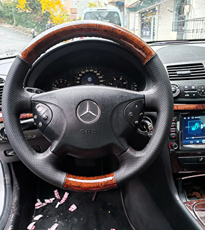 Mercedes W211 E220 Araca Özel Dikmeli Direksiyon Kılıfı (AHŞAP SOFT NOKTA DERİ)