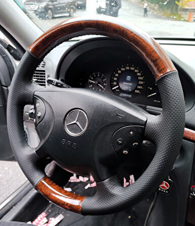 Mercedes W211 E220 Araca Özel Dikmeli Direksiyon Kılıfı (AHŞAP SOFT NOKTA DERİ)