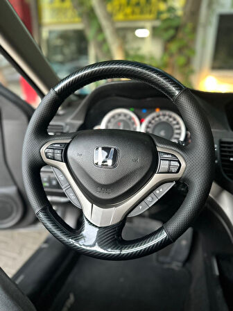 Honda Accord 2008 Araca Özel Dikmeli Direksiyon Kılıfı (KRİSTAL KARBON SOFT NOKTA)