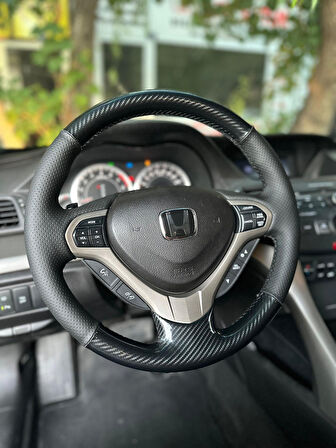 Honda Accord 2008 Araca Özel Dikmeli Direksiyon Kılıfı (KRİSTAL KARBON SOFT NOKTA)
