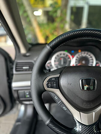 Honda Accord 2008 Araca Özel Dikmeli Direksiyon Kılıfı (KRİSTAL KARBON SOFT NOKTA)