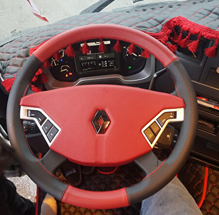 Renault 2018 Kamyon Direksiyon Kılıfı (Kırmızı Siyah)