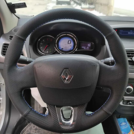 Fluence Araca Özel Direksiyon Kılıfı (Noktalı Karbon MAVİ İPLİ)