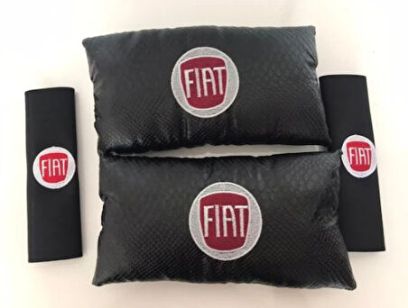 Fiat Nakışlı Egea Linea Deri 1 Çift Boyun Yastık Ve 1 Çift Kemer Pedi