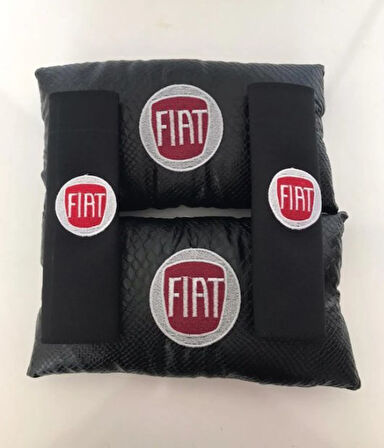 Fiat Nakışlı Egea Linea Deri 1 Çift Boyun Yastık Ve 1 Çift Kemer Pedi