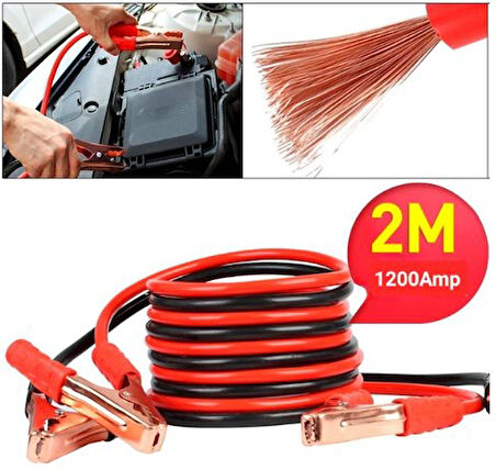 Yerli Araç Akü Takviye Kablosu 1200 Amper Çantalı 2 Metre A+ Kalite