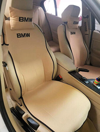 BMW Nakışlı Ön İkili Oto Koltuk Minderi 2 Adet Boyun Yastığı 2 Adet Kemer Pedi