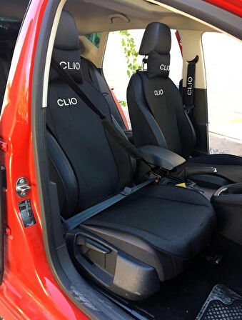 Renault Clio Nakışlı Ön İkili Oto Koltuk Minderi 2 Adet Boyun Yastığı 2 Adet Kemer Pedi SİYAH