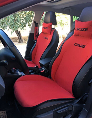 CHEVROLET CRUZE Nakışlı Ön İkili Oto Koltuk Minderi 2 Adet Boyun Yastığı 2 Adet Kemer Pedi KIRMIZI