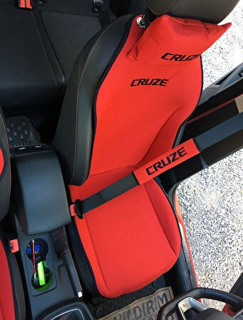 CHEVROLET CRUZE Nakışlı Ön İkili Oto Koltuk Minderi 2 Adet Boyun Yastığı 2 Adet Kemer Pedi KIRMIZI
