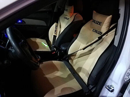 CHEVROLET CRUZE Nakışlı Ön İkili Oto Koltuk Minderi 2 Adet Boyun Yastığı 2 Adet Kemer Pedi KREM