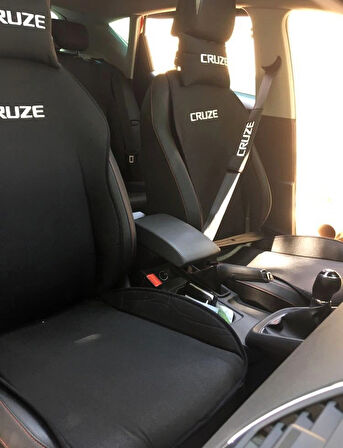 CHEVROLET CRUZE Nakışlı Ön İkili Oto Koltuk Minderi 2 Adet Boyun Yastığı 2 Adet Kemer Pedi SİYAH