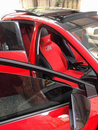 SEAT FR Nakışlı Ön İkili Oto Koltuk Minderi 2 Adet Boyun Yastığı 2 Adet Kemer Pedi KIRMIZI 