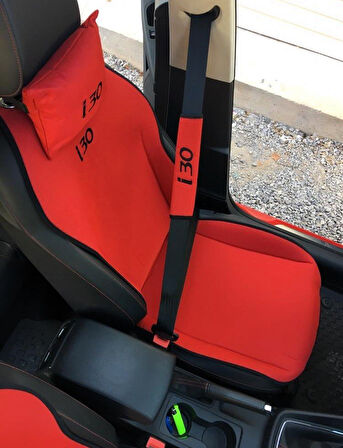 HYUNDAİ İ30 Nakışlı Ön İkili Oto Koltuk Minderi 2 Adet Boyun Yastığı 2 Adet Kemer Pedi KIRMIZI
