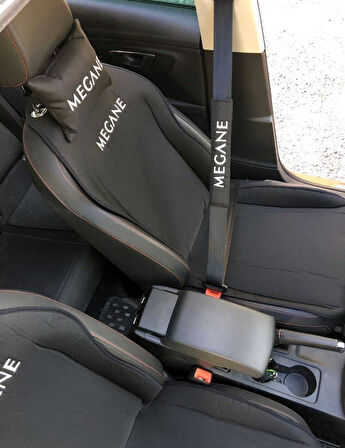 RENAULT MEGANE Nakışlı Ön İkili Oto Koltuk Minderi 2 Adet Boyun Yastığı 2 Adet Kemer Pedi SİYAH