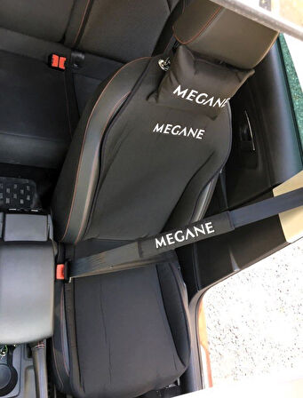 RENAULT MEGANE Nakışlı Ön İkili Oto Koltuk Minderi 2 Adet Boyun Yastığı 2 Adet Kemer Pedi SİYAH