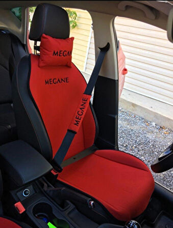 RENAULT MEGANE Nakışlı Ön İkili Oto Koltuk Minderi 2 Adet Boyun Yastığı 2 Adet Kemer Pedi KIRMIZI