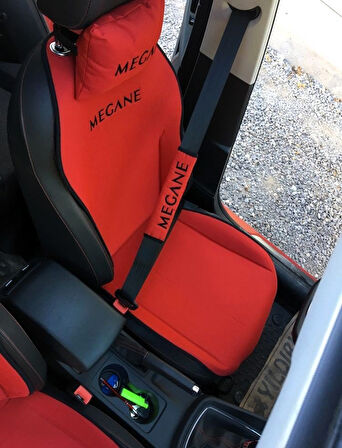 RENAULT MEGANE Nakışlı Ön İkili Oto Koltuk Minderi 2 Adet Boyun Yastığı 2 Adet Kemer Pedi KIRMIZI
