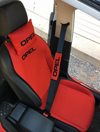 OPEL Nakışlı Ön İkili Oto Koltuk Minderi 2 Adet Boyun Yastığı 2 Adet Kemer Pedi KIRMIZI