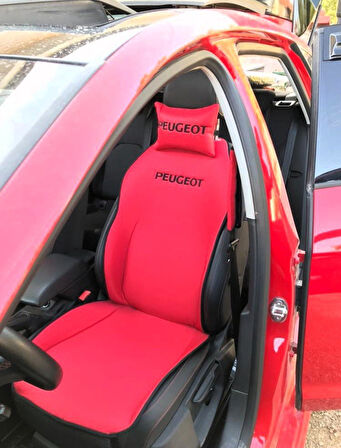 PEUGEOT Nakışlı Ön İkili Oto Koltuk Minderi 2 Adet Boyun Yastığı 2 Adet Kemer Pedi KIRMIZI