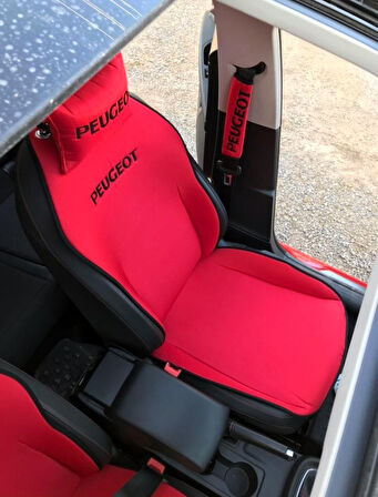 PEUGEOT Nakışlı Ön İkili Oto Koltuk Minderi 2 Adet Boyun Yastığı 2 Adet Kemer Pedi KIRMIZI