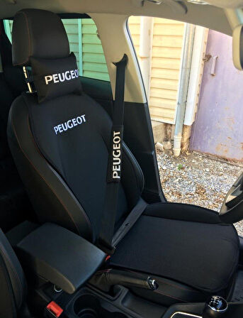 PEUGEOT Nakışlı Ön İkili Oto Koltuk Minderi 2 Adet Boyun Yastığı 2 Adet Kemer Pedi SİYAH