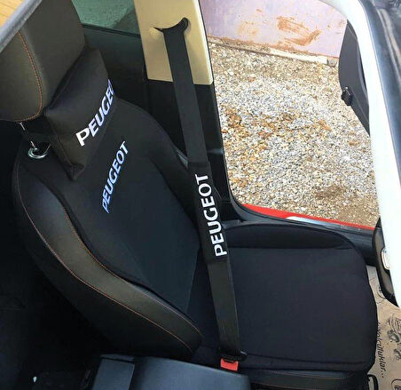 PEUGEOT Nakışlı Ön İkili Oto Koltuk Minderi 2 Adet Boyun Yastığı 2 Adet Kemer Pedi SİYAH