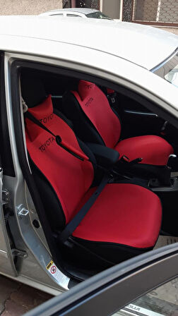 TOYOTA Nakışlı Ön İkili Oto Koltuk Minderi 2 Adet Boyun Yastığı 2 Adet Kemer Pedi KIRMIZI