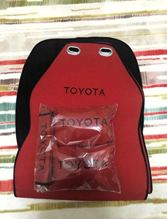 TOYOTA Nakışlı Ön İkili Oto Koltuk Minderi 2 Adet Boyun Yastığı 2 Adet Kemer Pedi KIRMIZI