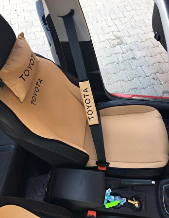 TOYOTA Nakışlı Ön İkili Oto Koltuk Minderi 2 Adet Boyun Yastığı 2 Adet Kemer Pedi KREM