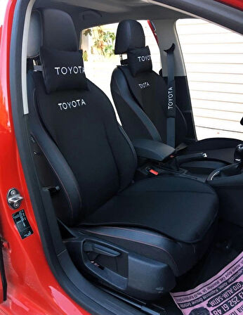 TOYOTA Nakışlı Ön İkili Oto Koltuk Minderi 2 Adet Boyun Yastığı 2 Adet Kemer Pedi SİYAH
