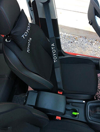 TOYOTA Nakışlı Ön İkili Oto Koltuk Minderi 2 Adet Boyun Yastığı 2 Adet Kemer Pedi SİYAH