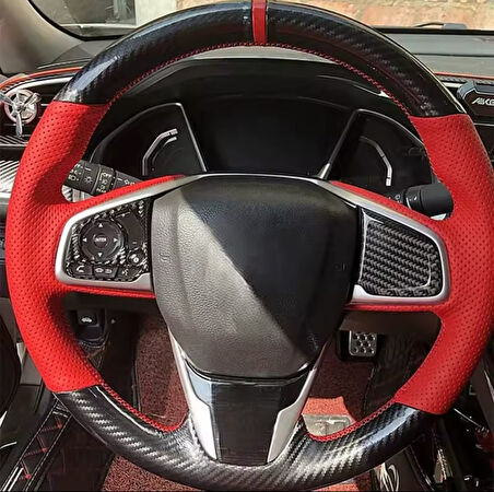 Honda Civic Fc5 Araca Özel Direksiyon Kılıfı (5D KRİSTAL KARBON KIRMIZI NOKTA)