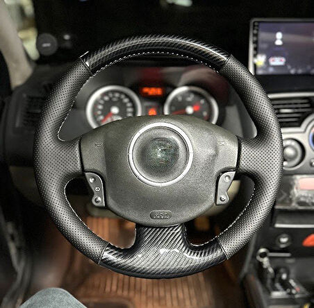 Renault Megane 2 Araca Özel Direksiyon Dikmeli Direksiyon Kılıfı (5D Kristal Karbon)