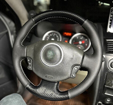 Renault Megane 2 Araca Özel Direksiyon Dikmeli Direksiyon Kılıfı (5D Kristal Karbon)