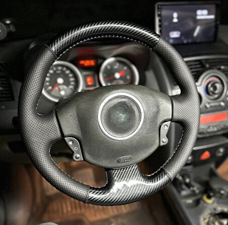 Renault Megane 2 Araca Özel Direksiyon Dikmeli Direksiyon Kılıfı (5D Kristal Karbon)