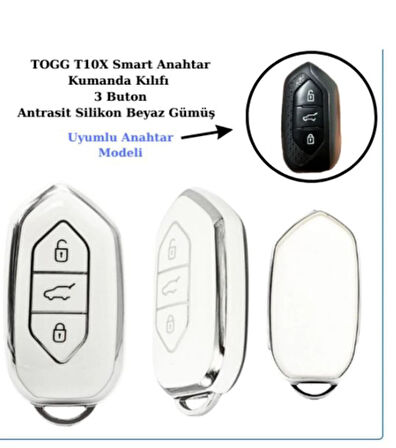 Togg T10x Uyumlu Anahtar Koruma kılıfı Beyaz / Gümüş Detaylı Lütfen Anahtar Teyiti Yapınız