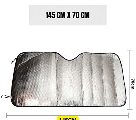 Güneşlik Gölgelik Standart Boy Vantuzlu Gümüş Nikel Balonlu Ön Cam Oto 145cm X 70cm BÜYÜK BOY