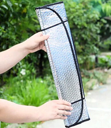 Güneşlik Gölgelik Standart Boy Vantuzlu Gümüş Nikel Balonlu Ön Cam Oto 145cm X 70cm BÜYÜK BOY