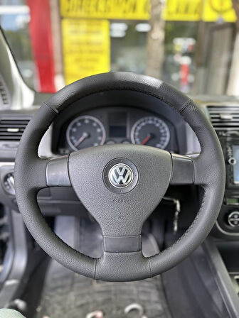 Volkswagen Golf 5 Araca ÖZGÜ DİKMELİ Direksiyon Kılıfı (DÜZ DERİ SİYAH İP)